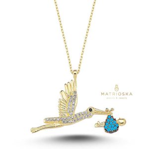 Сребърно колие за майка Щъркел с бебе