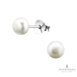 Сребърни обеци с бели перли 5mm